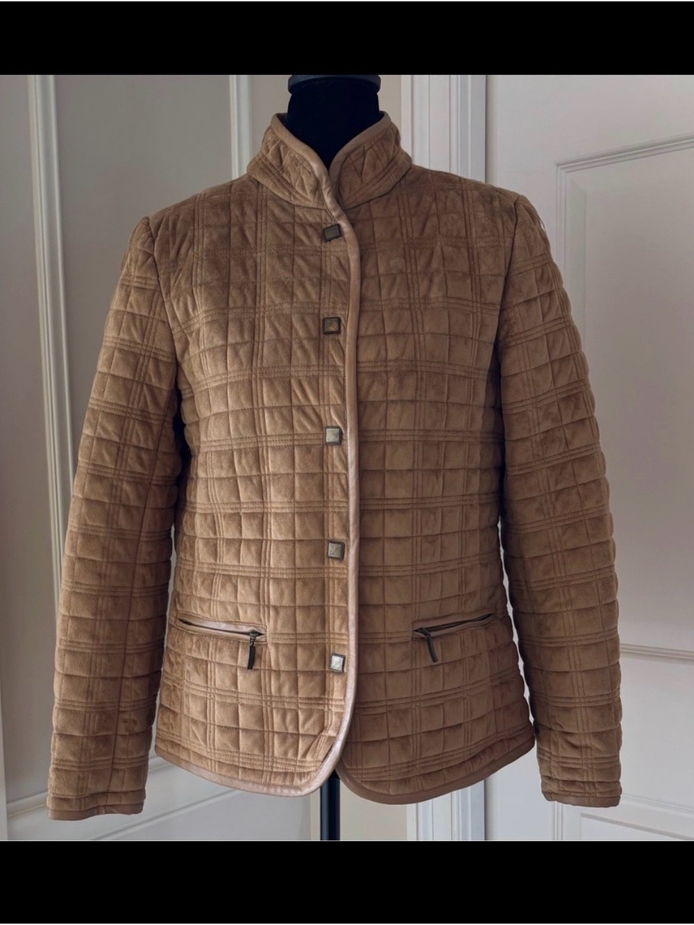 Tweeds Quilted Faux Suede Vintage Jacket M Tan Camel Equestrian Barn Coat Pocket - Picture 2 of 16